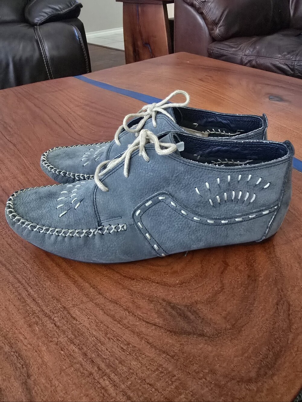 Minnetonka Suede Lace Up Blue Leather Moccasin Ankle Boot 54293 Size 11W